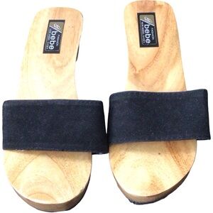 Bebe Black and Tan Mules